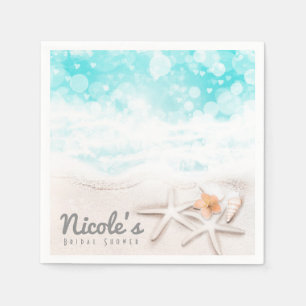 White Sandy Beach Starfish Blue Ocean Custom Party Napkin