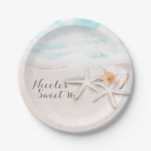 White Sandy Beach Starfish Blue Ocean Custom Party Paper Plate