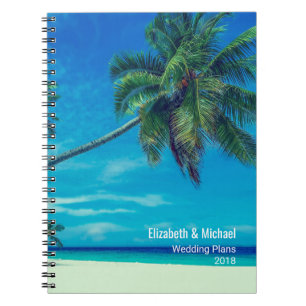 White Sandy Beach with Palm Trees Wedding Plans Notebook