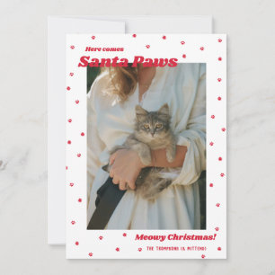 White Santa Paws Meowy Christmas Cat Photo Card