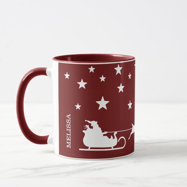 White Santa Sleigh And Merry Christmas Text On Red Mug (Left)