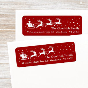 White Santa's Sleigh Christmas Return Address Label