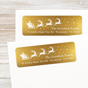 White Santa's Sleigh Faux Gold Foil Return Address Label