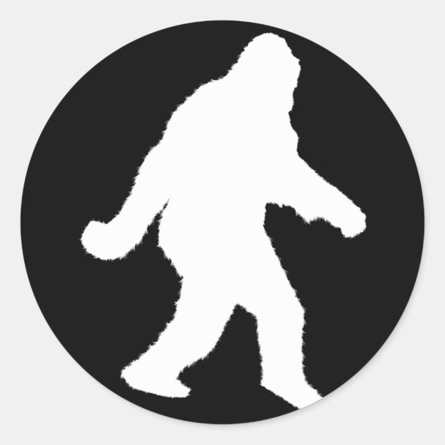White Sasquatch Silhouette For Dark Backgrounds Classic Round Sticker (Front)