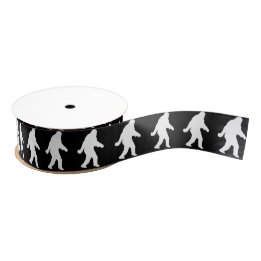 White Sasquatch Silhouette For Dark Backgrounds Grosgrain Ribbon