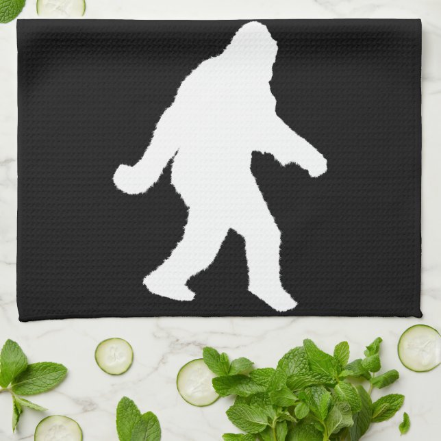 White Sasquatch Silhouette For Dark Backgrounds Tea Towel (Folded)