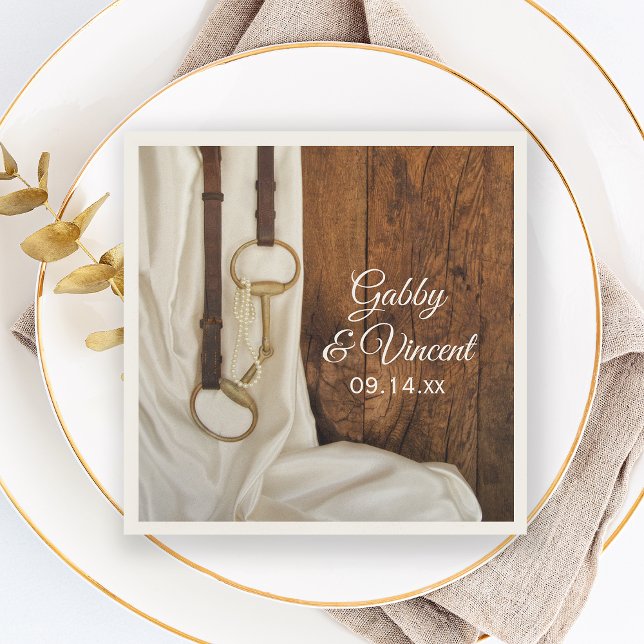 White Satin and Horse Bit Country Western Wedding Napkin (Creator Uploaded)