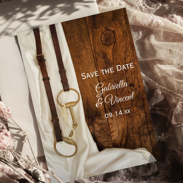 White Satin and Horse Bit Wedding Save the Date Magnetic Invitation (Creator Uploaded)