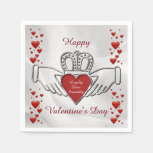 White Satin Claddagh Symbol Valentine Napkins