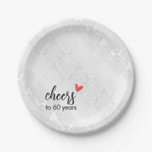 White Satin Damask 60th Anniversary Paper Plate