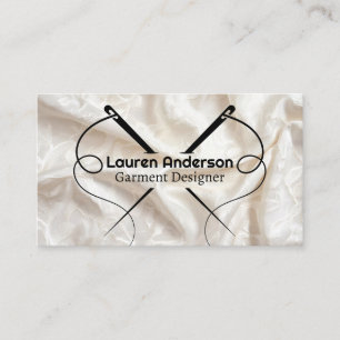 White Satin Fabric   Sewing Needles and Thread Business Card