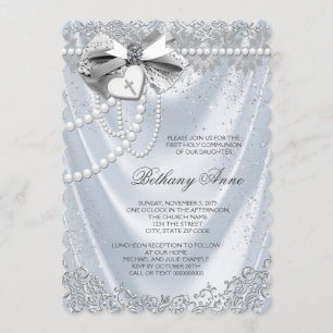 White Satin First Communion Invitation