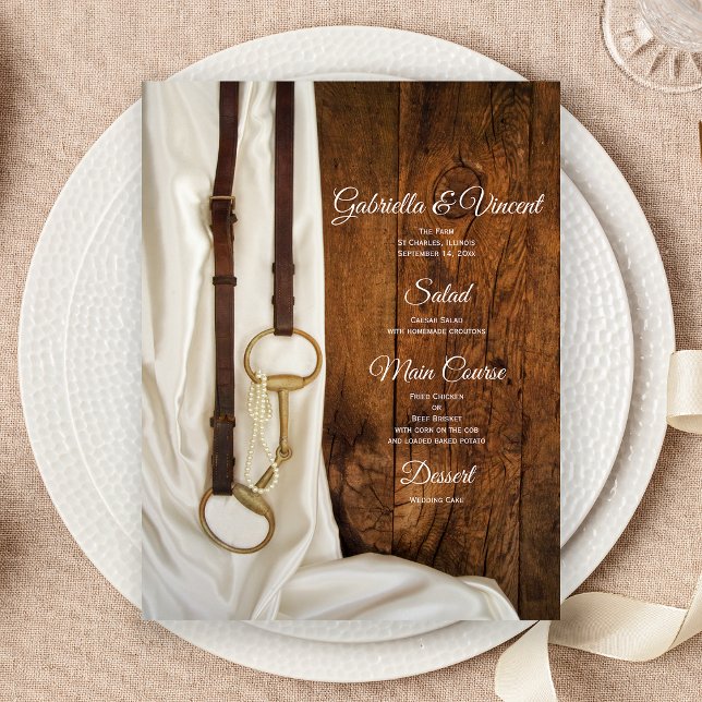 White Satin Horse Bit Country Western Wedding Menu (Creator Uploaded)