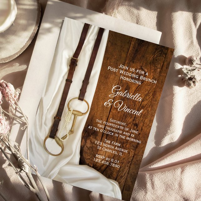 White Satin Horse Bit Western Post Wedding Brunch Invitation (Creator Uploaded)