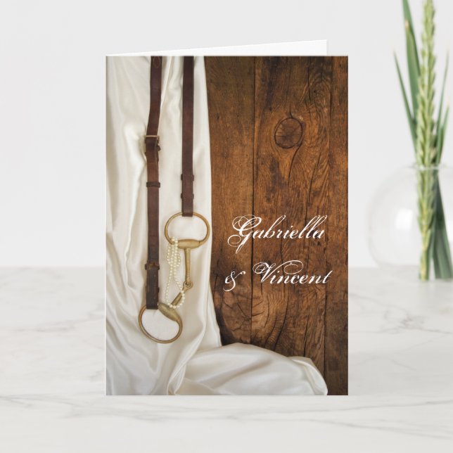 White Satin Horse Bit Western Wedding Invitation (Front)