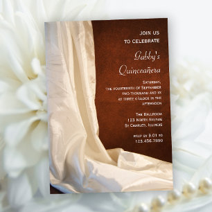 White Satin on Brown Quinceañera Party Invitation