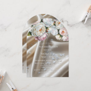 White Satin Roses and Peony Engagement Party Invitation