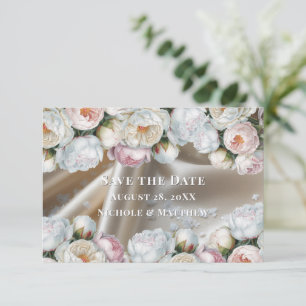 White Satin Roses and Peony Wedding Save The Date