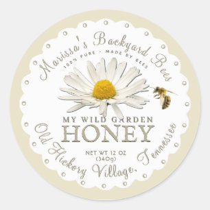 White Scallop Backyard Bee Daisy Honey Label