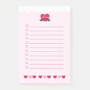 White Scallop Pink Hearts Love Valentines Day Post-it Notes