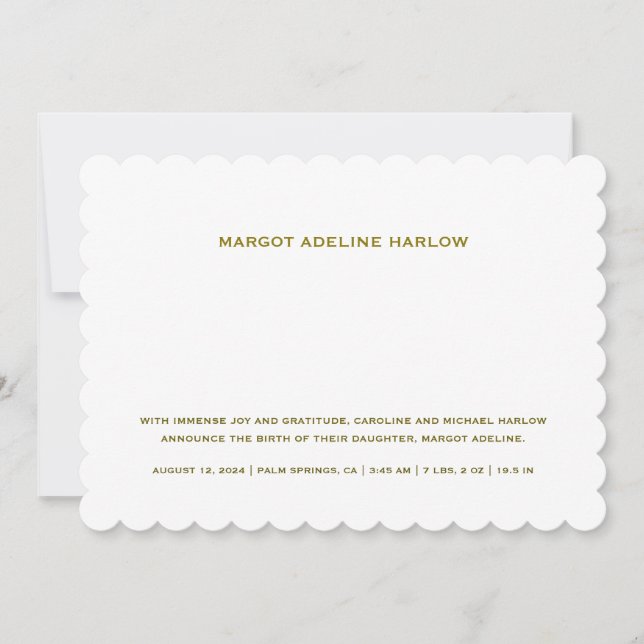 White Scalloped Gender Neutral Birth Announcement (Front)