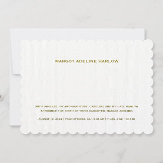 White Scalloped Gender Neutral Birth Announcement