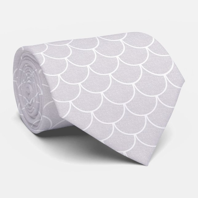 White Scalloped Mermaid Scale Pattern Tie (Rolled)