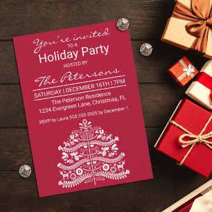 White Scandinavian Christmas Tree Holiday Party  Invitation