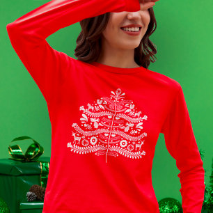 White Scandinavian Folk Art Nordic Christmas Tree T-Shirt