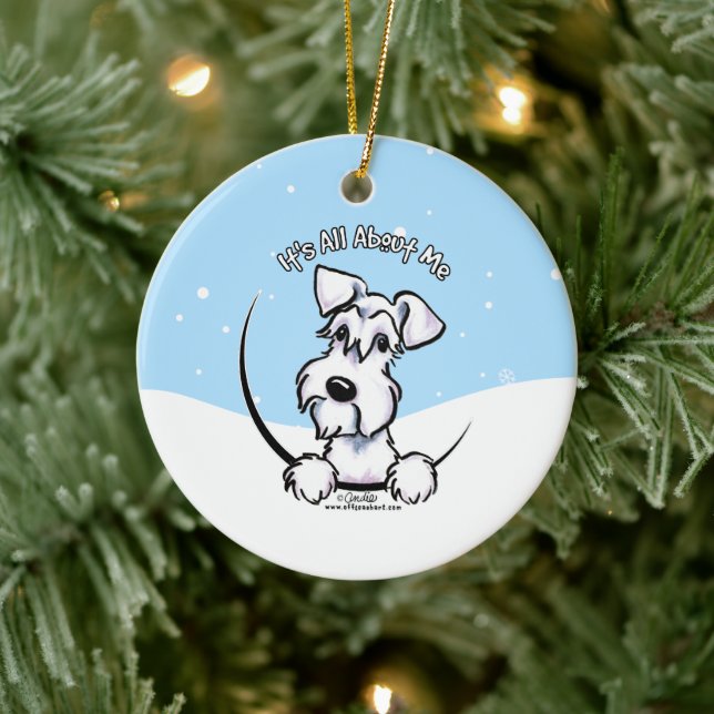 White Schnauzer Its All About Me Christmas Ceramic Ornament (Tree)