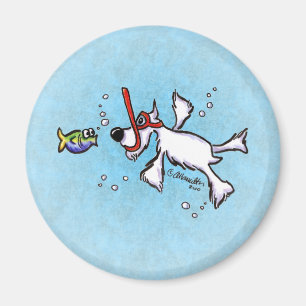 White Schnauzer Snorkelling Under Blue Sea Magnet