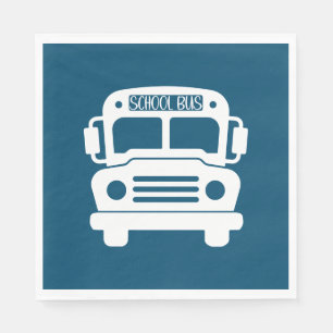 White School Bus on Blue Background Napkin