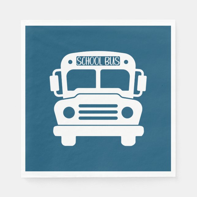 White School Bus on Blue Background Napkin (Front)