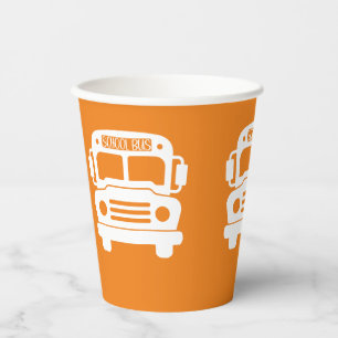 White School Bus on Orange Background Paper Cups