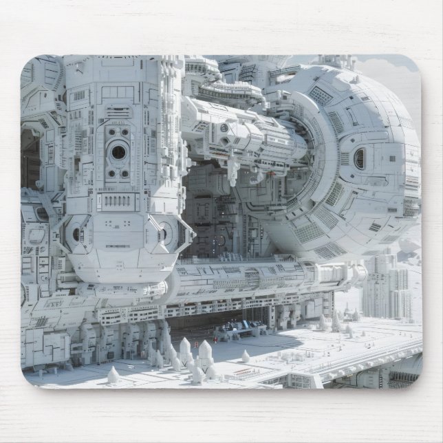 White Sci-Fi Space Base Mouse Pad (Front)