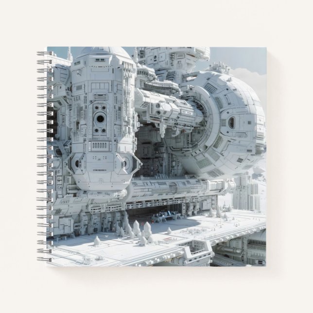 White Sci-Fi Space Base Notebook (Front)
