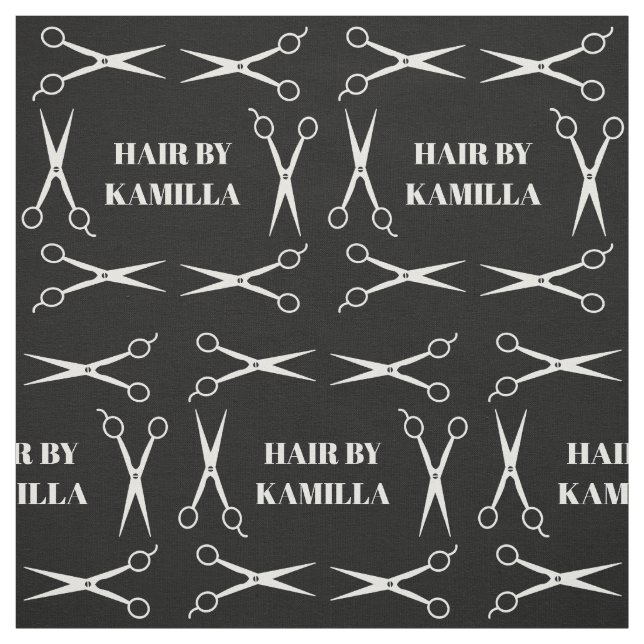 White Scissor Frame Hair Stylist Add Name Fabric (Swatch)