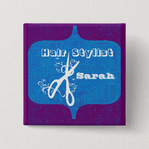White Scissor Swirls Fashion Hair Stylist Salons 15 Cm Square Badge