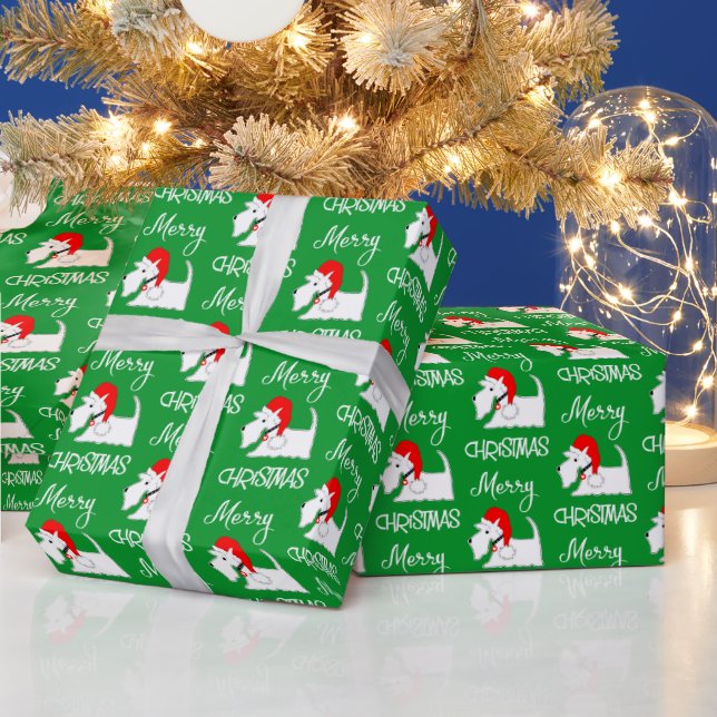 White Scottie Dog Cute Festive Dog Lovers Wrapping Paper (Holidays)