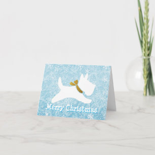 White Scottie Snow Personalise Holiday Card