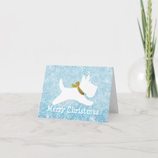 White Scottie Snow Personalise Holiday Card