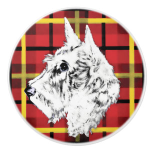 White Scottish Terrier Scotty dog ceramic knob