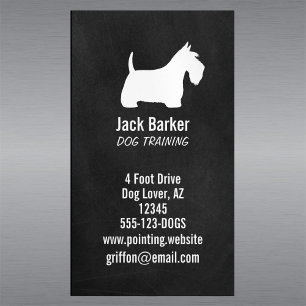 White Scottish Terrier Silhouette Chalkboard Style Magnetic Business Card