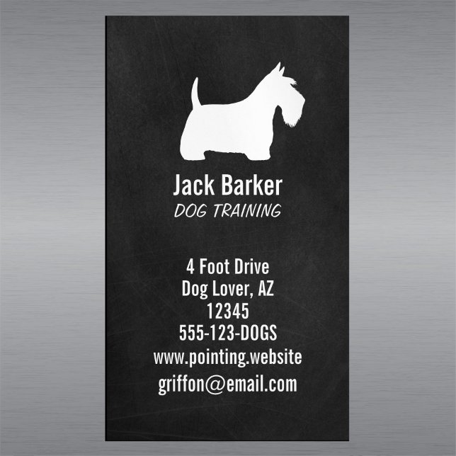 White Scottish Terrier Silhouette Chalkboard Style Magnetic Business Card (Creator Uploaded)