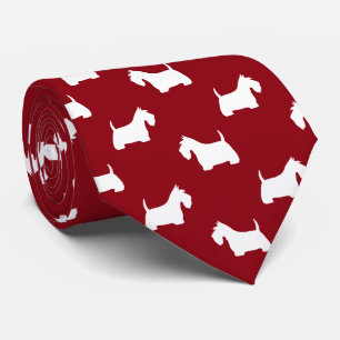 White Scottish Terrier Silhouettes Pattern Red Tie