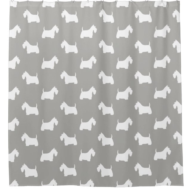 White Scottish Terrier Silhouettes Pattern Shower Curtain (Front)
