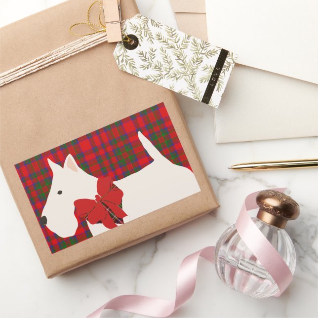 White Scottish Terrier Tartan  Rectangular Sticker (Gifting)