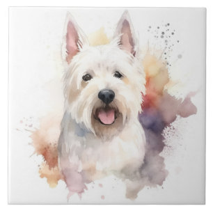 White Scottish Terrier Watercolor Ceramic Tile