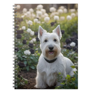 White Scottish Terrier With Black White Roses, Notebook