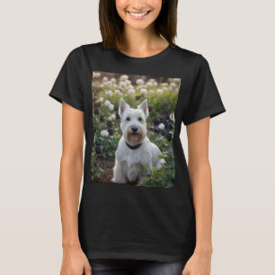 White Scottish Terrier With Black White Roses, T-Shirt
